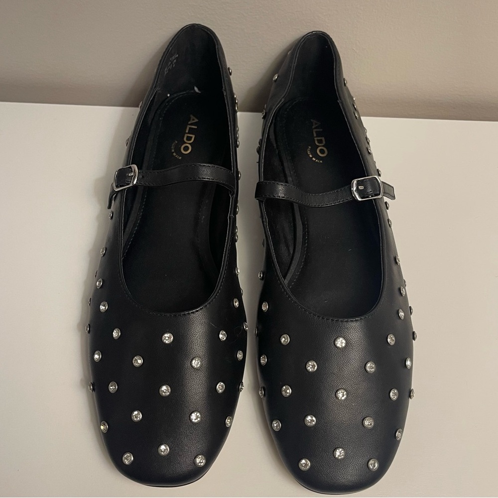 ALDO Marylina Studded Ballet with Buckle in Black‎ Leather - Picture 4 of 8